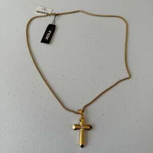 Inox Jewelry Men’s 23” Stainless Steel Large Cross pendant Gold Plated Necklace